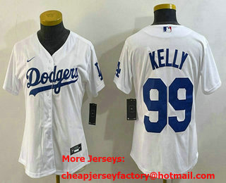 Women's Los Angeles Dodgers #99 Joe Kelly White Stitched Cool Base Nike Jersey 01
