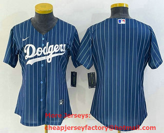 Women's Los Angeles Dodgers Blank Navy Blue Pinstripe Stitched MLB Cool Base Nike Jersey