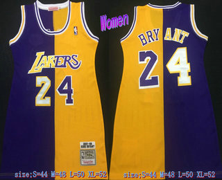 Women's Los Angeles Lakers #24 Kobe Bryant Purple With Yellow Two Tone Stitched Swingman Throwback Jersey
