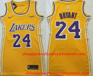 Women's Los Angeles Lakers #24 Kobe Bryant Yellow 2018-2019 Nike Wish Swingman Stitched NBA Jersey