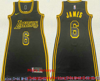 Women's Los Angeles Lakers #6 LeBron James Black Stitched Swingman Throwback Jersey Dress