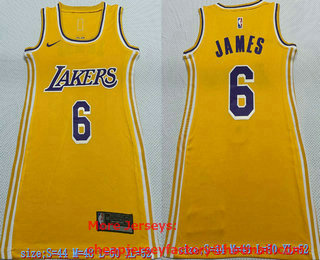 Women's Los Angeles Lakers #6 LeBron James Yellow Stitched Swingman Throwback Jersey Dress