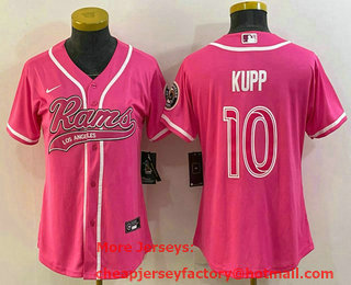 Women's Los Angeles Rams #10 Cooper Kupp Pink With Patch Cool Base Stitched Baseball Jersey