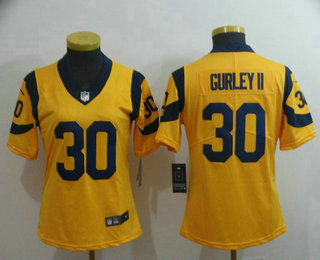 Women's Los Angeles Rams #30 Todd Gurley Gold 2016 Color Rush Stitched NFL Nike Limited Jersey
