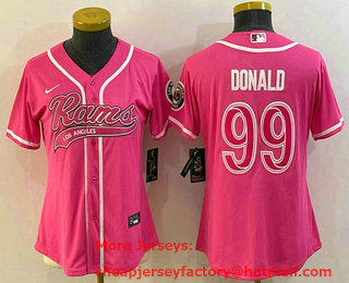 Women's Los Angeles Rams #99 Aaron Donald Pink With Patch Cool Base Stitched Baseball Jersey