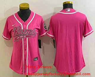 Women's Los Angeles Rams Blank Pink With Patch Cool Base Stitched Baseball Jersey