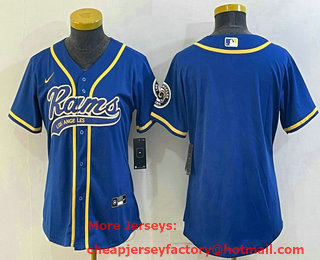 Women's Los Angeles Rams Blank Royal With Patch Cool Base Stitched Baseball Jersey