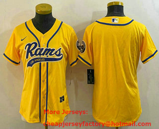 Women's Los Angeles Rams Blank Yellow With Patch Cool Base Stitched Baseball Jersey