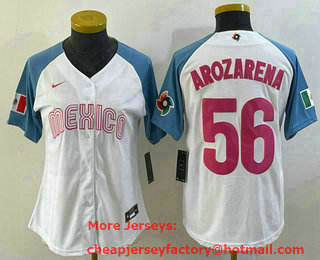 Women's Mexico Baseball #56 Randy Arozarena 2023 White Blue World Classic Stitched Jersey 205