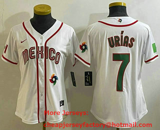 Women's Mexico Baseball #7 Julio Urias 2023 White World Classic Stitched Jersey 13