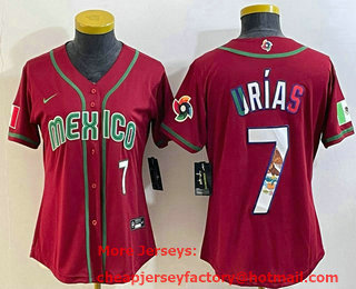 Women's Mexico Baseball #7 Julio Urias Number 2023 Red World Baseball Classic Stitched Jersey 18