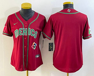 Women's Mexico Baseball Blank 2023 Red World Classic Stitched Jersey 01