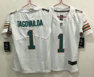 Women's Miami Dolphins #1 Tua Tagovailoa White 2020 Color Rush Stitched NFL Nike Limited Jersey
