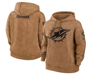 Women's Miami Dolphins 2023 Brown Salute to Service Pullover Hoodie
