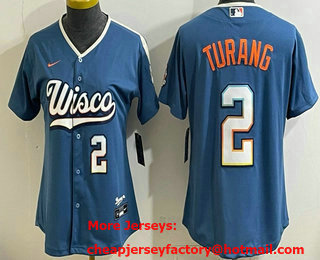 Women's Milwaukee Brewers #2 Brice Turang Blue 2026 City Connect Stadium Jersey
