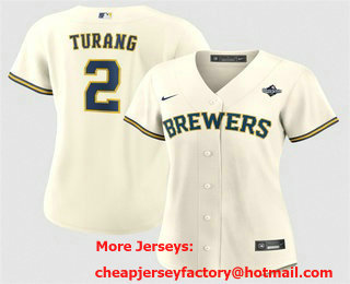 Women's Milwaukee Brewers #2 Brice Turang Cream 2026 World Series Limited Stitched Jersey