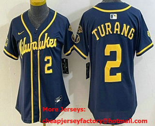 Women's Milwaukee Brewers #2 Brice Turang Navy Limited Jersey