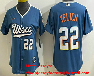 Women's Milwaukee Brewers #22 Christian Yelich Blue 2026 City Connect Stadium Jersey