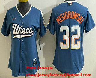 Women's Milwaukee Brewers #32 Jacob Misiorowski Blue 2026 City Connect Stadium Jersey