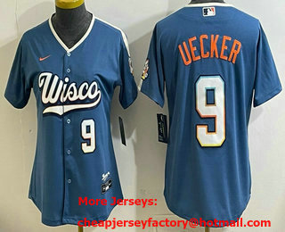 Women's Milwaukee Brewers #9 Bob Uecker Blue 2026 City Connect Stadium Jersey