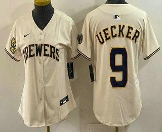 Women's Milwaukee Brewers #9 Bob Uecker Cream Limited Jersey