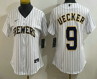 Women's Milwaukee Brewers #9 Bob Uecker White Cool Base Stitched Jersey