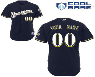 Women's Milwaukee Brewers Customized Navy Blue Jersey  1