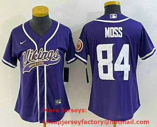 Women's Minnesota Vikings #84 Randy Moss Purple With Patch Cool Base Stitched Baseball Jersey