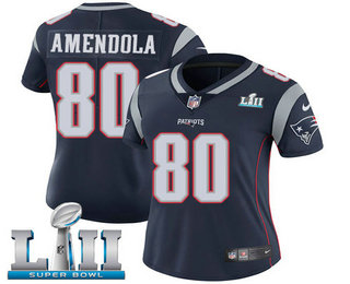 Women's New England Patriots #80 Danny Amendola Navy Blue 2018 Super Bowl LII Patch Vapor Untouchable Stitched NFL Nike Limited Jersey
