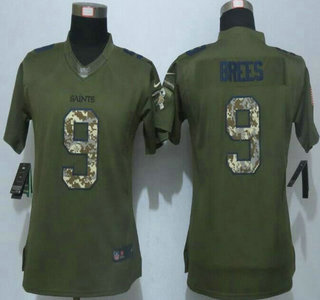 Women's New Orleans Saints #9 Drew Brees Green Salute to Service 2015 NFL Nike Limited Jersey
