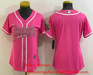 Women's New Orleans Saints Blank Pink With Patch Cool Base Stitched Baseball Jersey