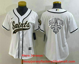 Women's New Orleans Saints White Team Big Logo With Patch Cool Base Stitched Baseball Jersey