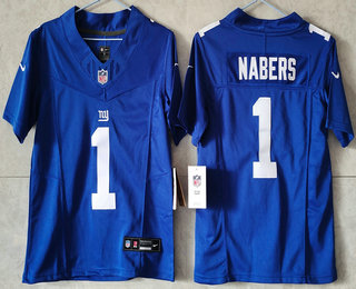 Women's New York Giants #1 Malik Nabers Limited FUSE Blue Vapor Jersey