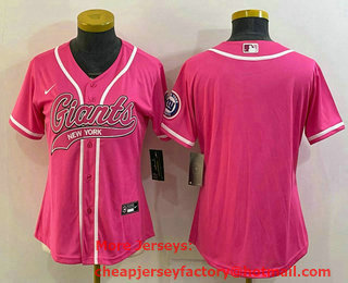 Women's New York Giants Blank Pink With Patch Cool Base Stitched Baseball Jersey