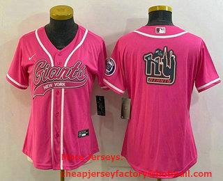 Women's New York Giants Pink Team Big Logo With Patch Cool Base Stitched Baseball Jersey