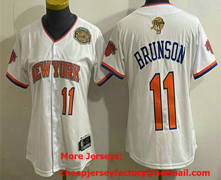Women's New York Knicks #11 Jalen Brunson White 2026 Finals Eastern Conference Champions Patch Stitched Baseball Jersey