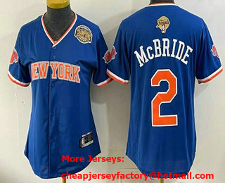 Women's New York Knicks #2 Miles McBride Blue 2026 Finals Eastern Conference Champions Patch Stitched Baseball Jersey