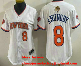 Women's New York Knicks #8 OG Anunoby White 2026 Finals Patch Stitched Baseball Jersey