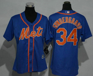 Women's New York Mets #34 Noah Syndergaard Blue With Orange Cool Base Jersey