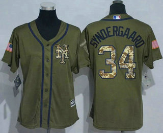 Women's New York Mets #34 Noah Syndergaard Green Salute to Service Baseball Jersey