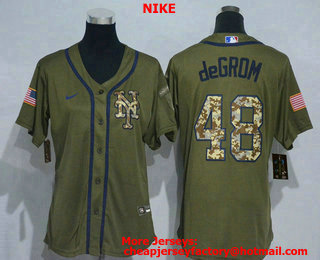 Women's New York Mets #48 Jacob deGrom Green Salute To Service Stitched MLB Cool Base Nike Jersey