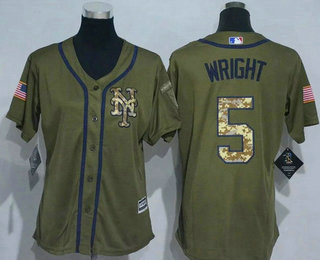 Women's New York Mets #5 David Wright Green Salute to Service Baseball Jersey
