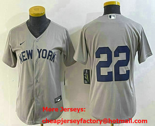 Women's New York Yankees #22 Juan Soto Gray Field of Dreams Cool Base Jersey