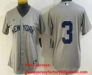 Women's New York Yankees #3 Babe Ruth Grey Without Name Field of Dreams Cool Base Jersey