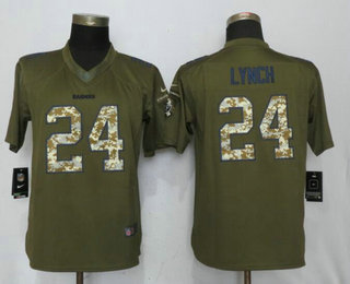 Women's Oakland Raiders #24 Marshawn Lynch Green Salute to Service NFL Nike Limited Jersey