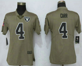 Women's Oakland Raiders #4 Derek Carr Olive 2017 Salute To Service Stitched NFL Nike Limited Jersey