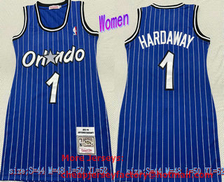 Women's Orlando Magic #1 Penny Hardaway 1994-95 Blue Hardwood Classics Soul Swingman Throwback Jersey Dress