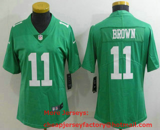 Women's Philadelphia Eagles #11 AJ Brown Light Green 2021 Vapor Untouchable Stitched NFL Nike Limited Jersey