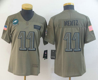 Women's Philadelphia Eagles #11 Carson Wentz NEW Olive 2019 Salute To Service Stitched NFL Nike Limited Jersey