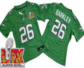 Women's Philadelphia Eagles #26 Saquon Barkley Limited Kelly Green Super Bowl LIX Vapor FUSE Jersey